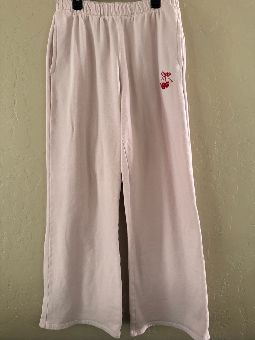 Hollister Light Pink Pajama Bottoms with Red Cherry Accent